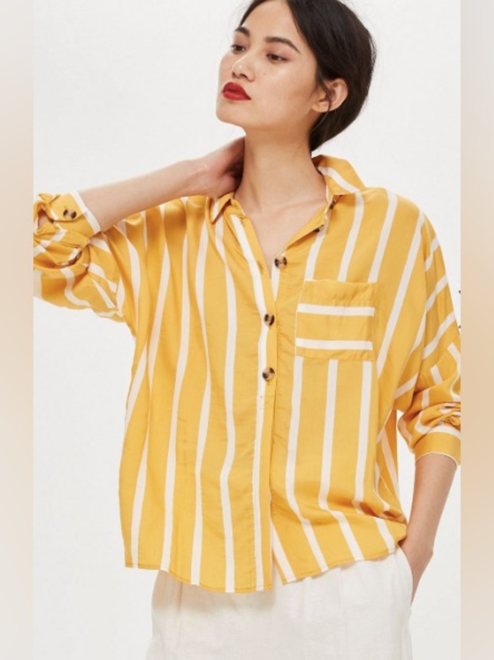 Forever 21 Yellow and White Striped Button-Up Shirt